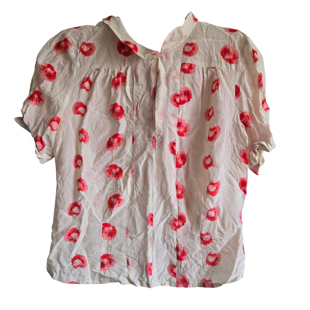 Reiss Size 6 Floral Blouse Womens Red White Excellent Button Back Short Sleeve